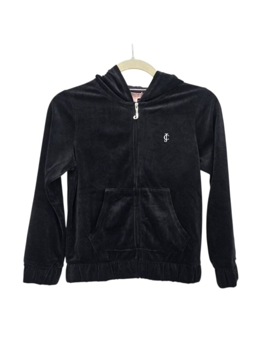 NEW Juicy Couture Kids Girls Medium Track Jacket Hoodie Velour Black Silver